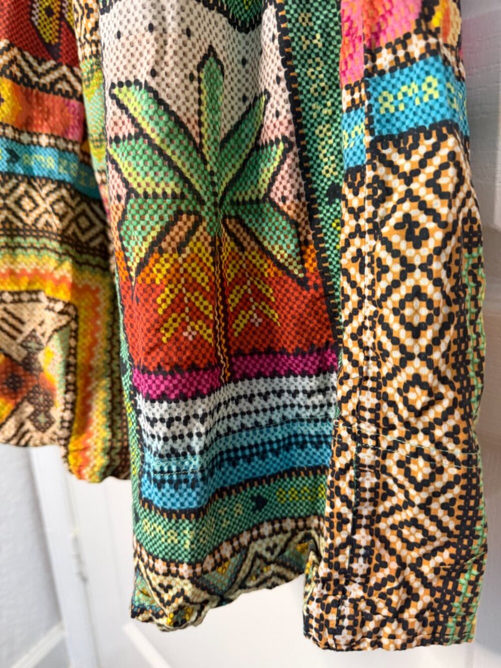 FARM Rio Mixed Prints Patchwork Dress-Midi-XS- Beaded-Tassels- XS- MSRP $325 - Picture 14 of 16